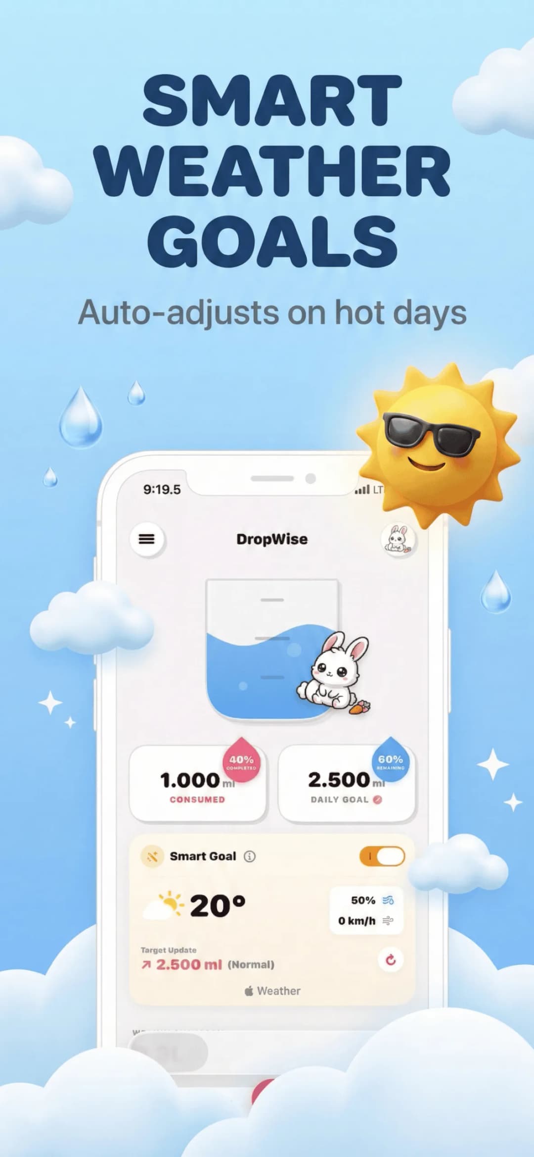 Logging a drink in the Water Reminder DropWise iPhone app