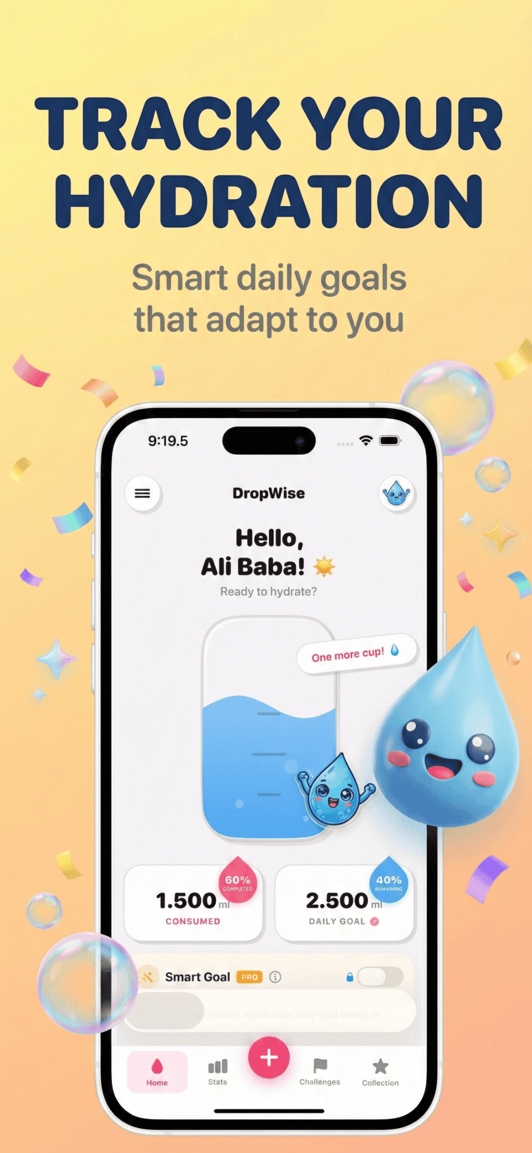 Water Reminder DropWise hydration goal progress visual