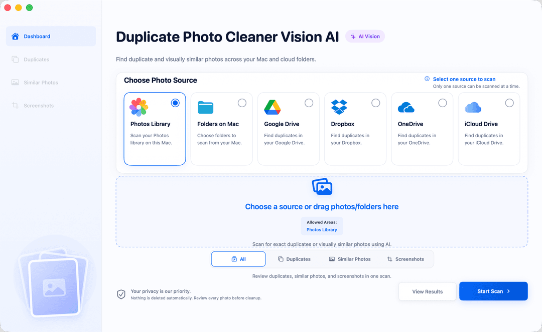 Vision AI: Photo Cleaner dashboard