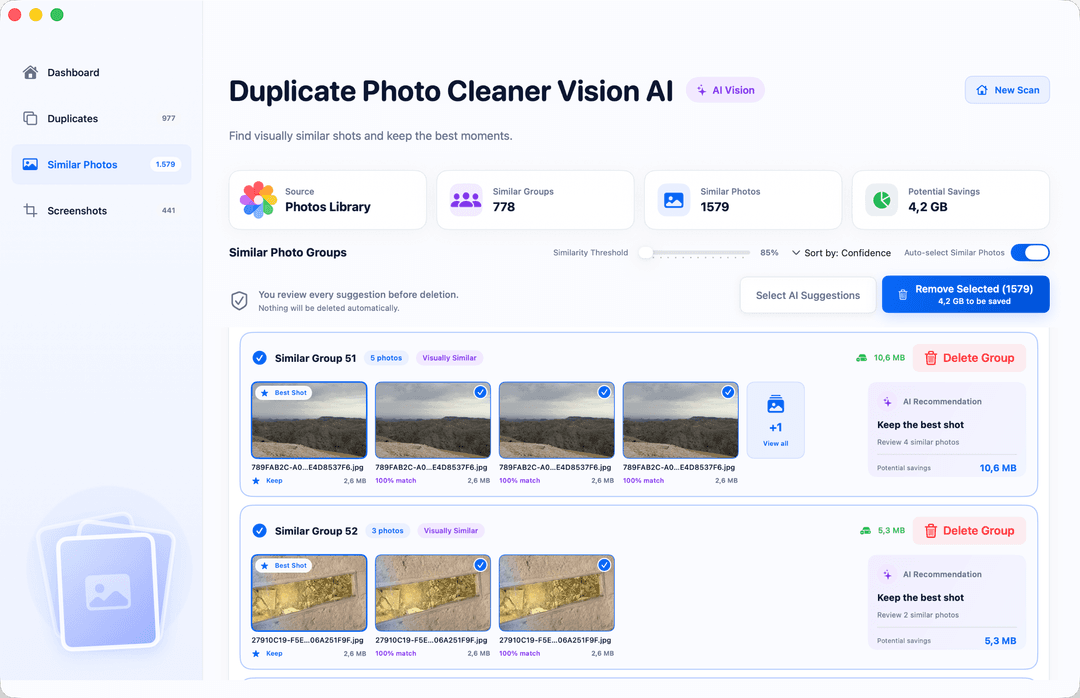 Vision AI: Photo Cleaner similar photo groups