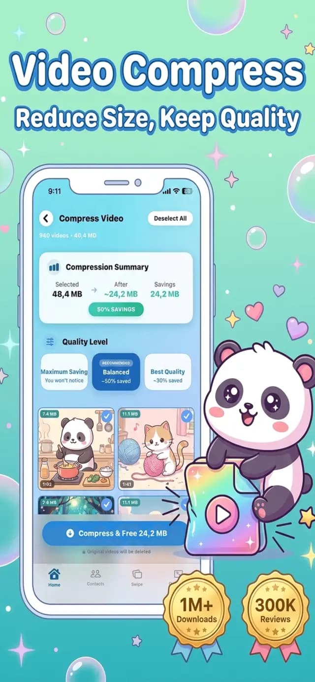 Comparison of original vs compressed video size