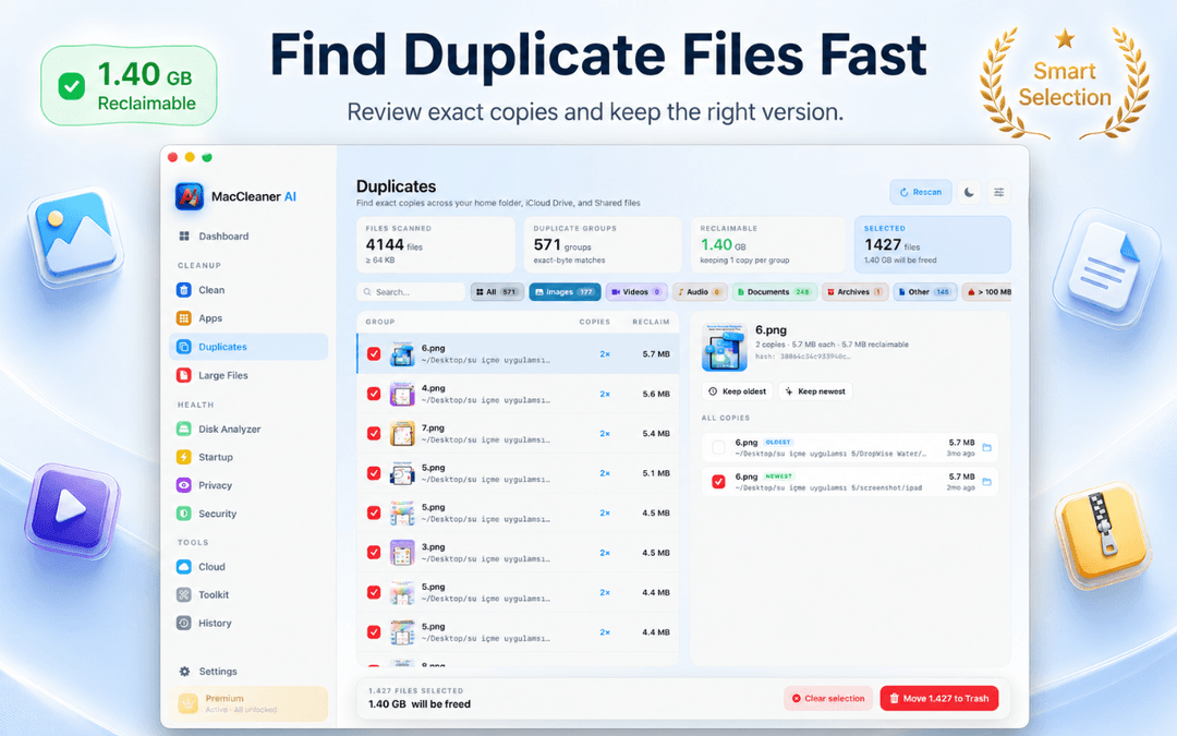 MacCleaner AI duplicate finder